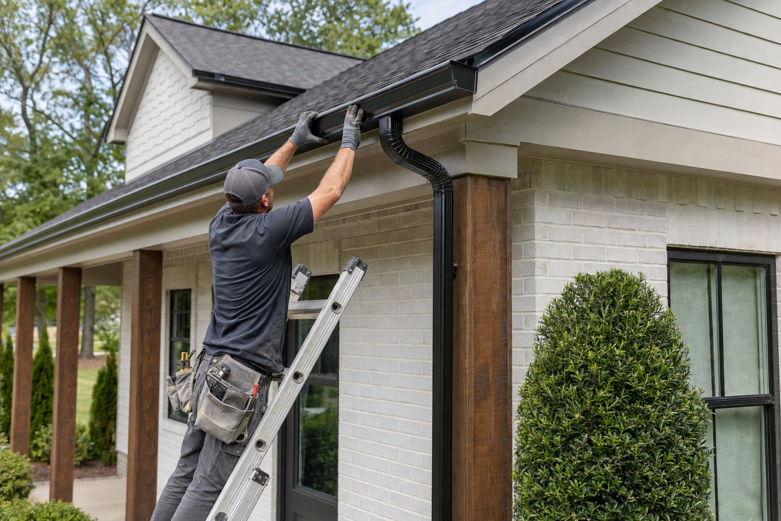 Seamless gutter installation along a roofline