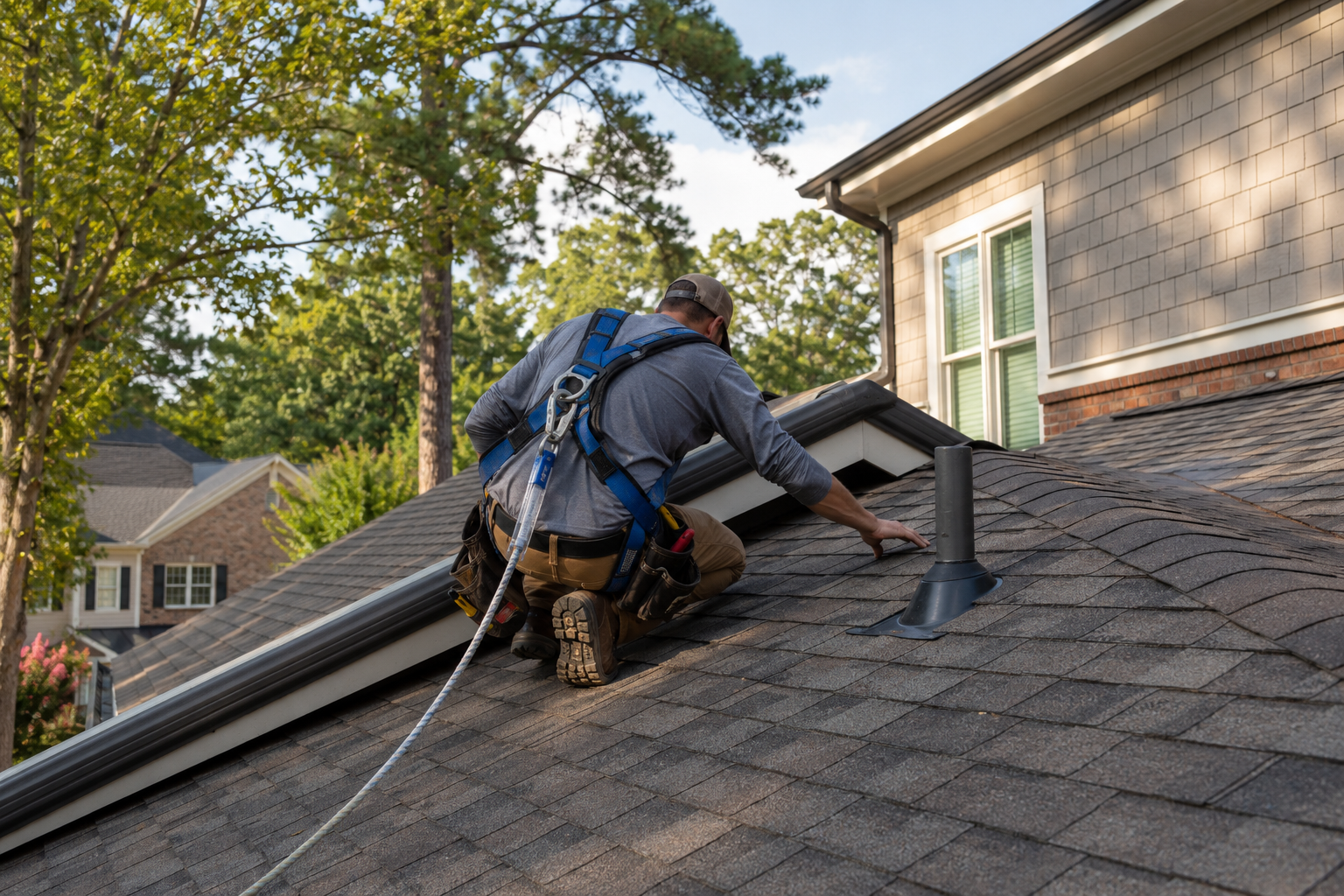 Residential roof inspection on an Athens-area home
